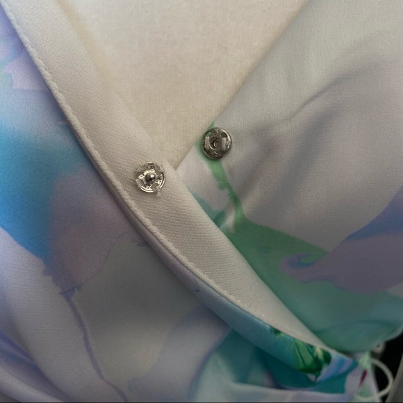 NICOLE MILLER spaghetti adjusted surplice neck open leg floral print satin sz XS - Picture 13 of 17